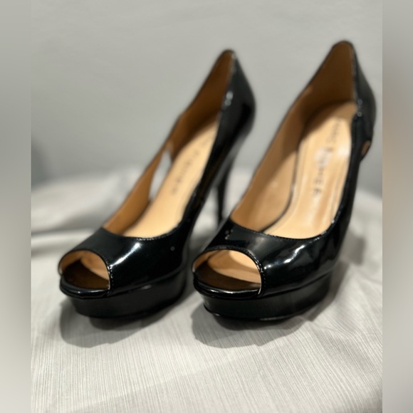 Marc Fisher black patent leather platform peep toe high heeled shoes size 7 - Picture 11 of 15